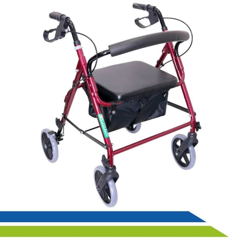 Andador de Alumínio Idoso com 4 Rodas, Assento e Regulagem de Altura Até 100 kg Dilepé