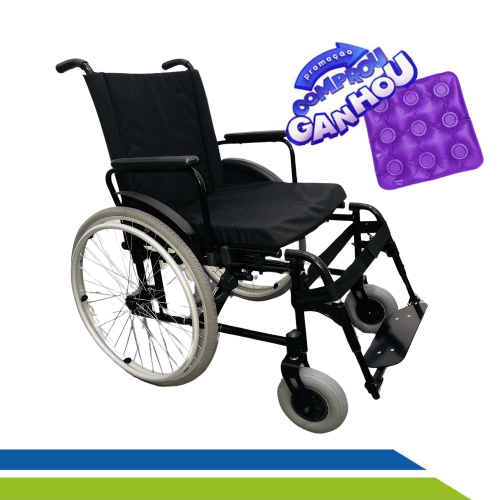 Cadeira de Rodas Dobrável Desmontável em Aço Carbono Obeso e Idoso até 200kg Pneu Antifuro Ortomobil