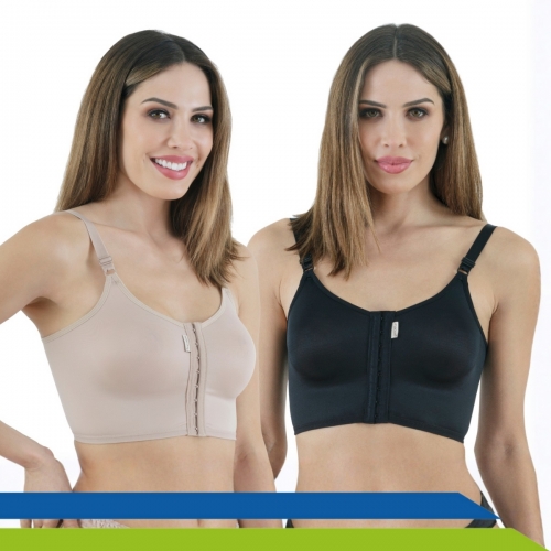 Kit 2 Sutiãs Pós-Cirúrgicos para Implante de Silicone, Mastectomia e Mamoplastia Preto e Bege Macom 1007