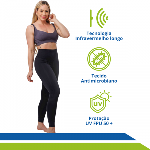 Calça Legging Infravermelho Longo com Biocristais Conforto Alívio de Dores Celulite Performance Treino Reforçada